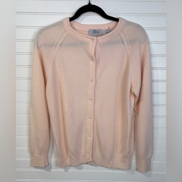 Alicia Sweaters - Vintage 90’s Alicia peachy pink button up cardigan sweater. Size Small